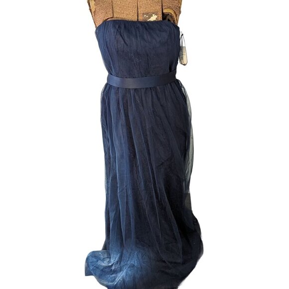 NWT Vera Wang WHITE Navy Blue Tulle Lace Bridesmaid Dress 8 Strapless - Picture 8 of 10